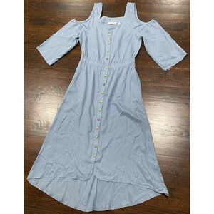Soft Surroundings Bridgette Cold Shoulder Dress Sz PXS Blue Tencel Button Down